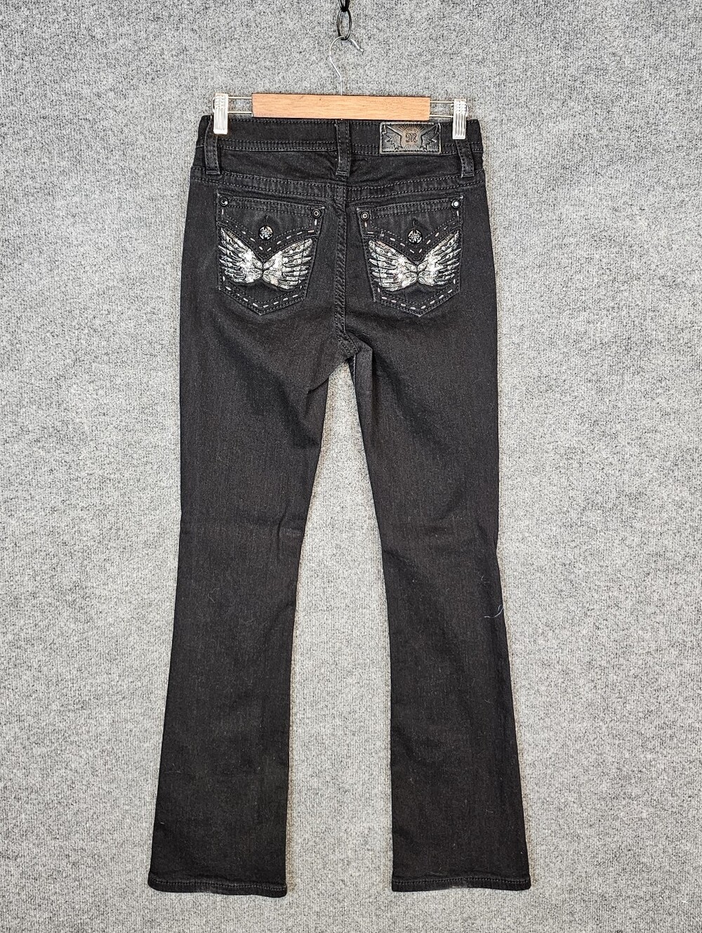 "Miss Me"| Black Angel Wing| Embellished Bootcut Jeans - Bling Back Pockets